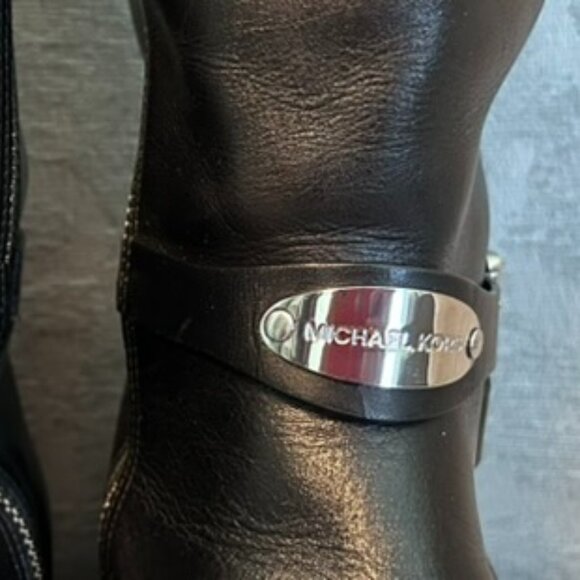 Michael Kors Women's Arley Riding Boots Black 11M | Black Leather | Silver Logo - Picture 6 of 12